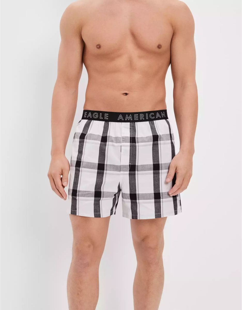 Shorts De Bain American Eagle AEO Plaid Stretch Blanche Homme | PEP-30500610